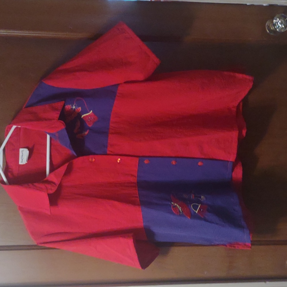 Vintage bonworth Red hat society color block blouse top embroidered Y2K 90s